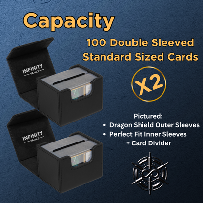 Two Durable 100 Card Deck Boxes with Dice Bag - MTG Deck Box Commander Friendly - Protect 200+ Double Sleeved Cards - Designed for MTG Commander Deck Box with Sideloading Card Trays (Black Interior)