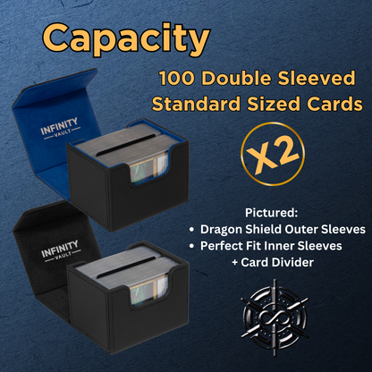 Two Durable 100 Card Deck Boxes with Dice Bag - MTG Deck Box Commander Friendly - Protect 200+ Double Sleeved Cards - Designed for MTG Commander Deck Box with Sideloading Card Trays (1 Blue, 1 Black Interior)